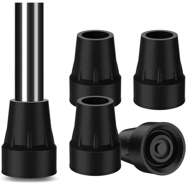 Sæt med 4 gummispidser til vandrestave og stokke, Ø22 mm, skridsikre, nem udskiftning, sort