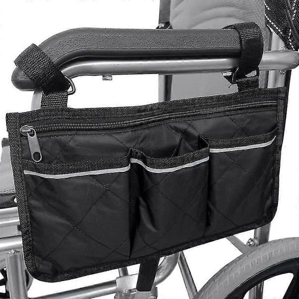 Rullestolveske med lommer, Universal Vanntett Armlene Sideveske Rullestol Side Organizer Oppbevaringsveske Armlenepose, 1 stkD- black