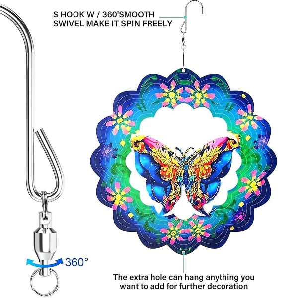 Vindspil til udendørs brug, hængende sommerfugle-vindspil til udendørs brug, metalvindspil til terrassekunst