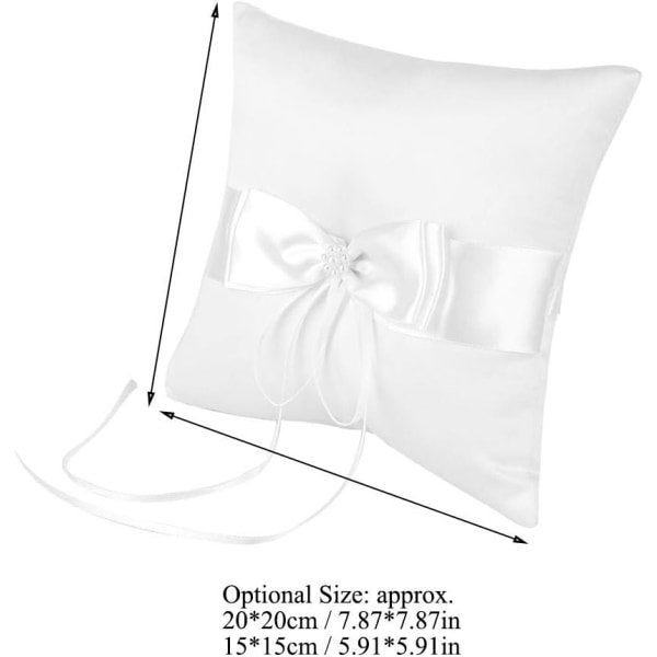 Valkoinen satiininen bowknot-sormuskannatintyynyt, joissa on simulaatiohelmi vihkisormustyyny, hääjuhlatarvikkeita (2#)