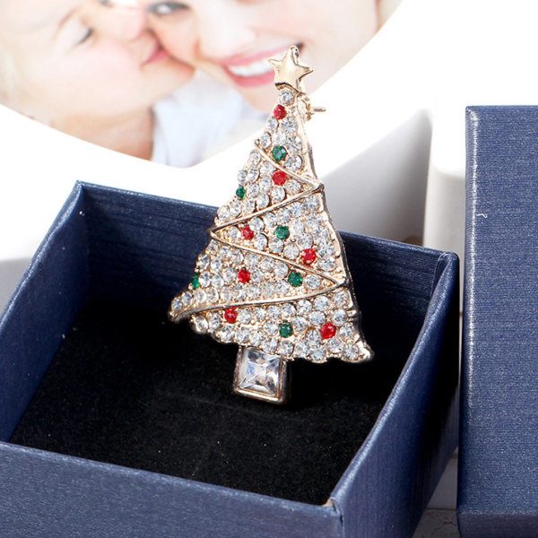 Smycken för Rhinestone Julgran Brosch Legering Lapel Nål Sjal Klämma Julgåva