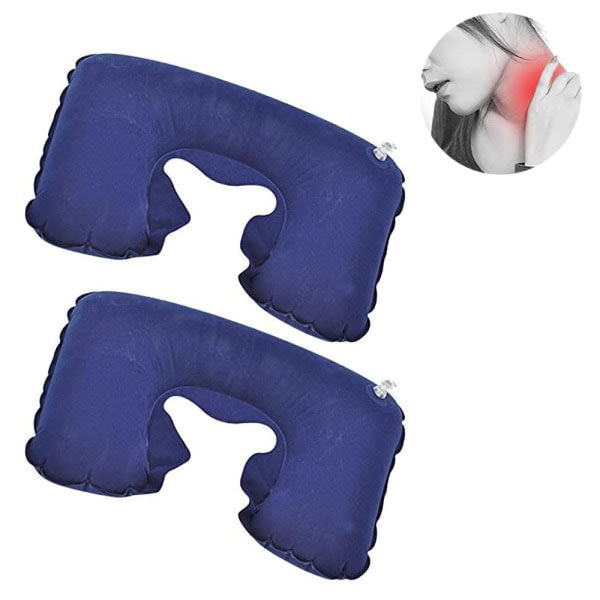 2-pack U-formad bärbar uppblåsbar rese kudde marinblå
