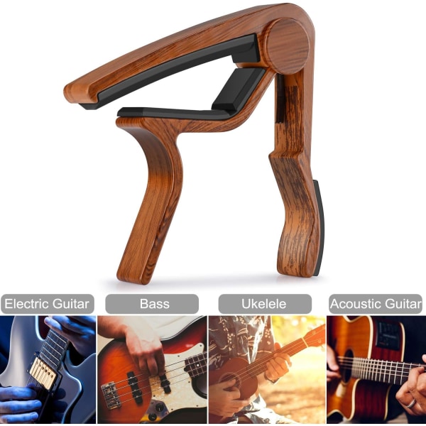 Gitarr Capo för Akustisk Gitarr, Ukulele, Elgitarr, Bas med Trä Färg Gitarr Plektrum