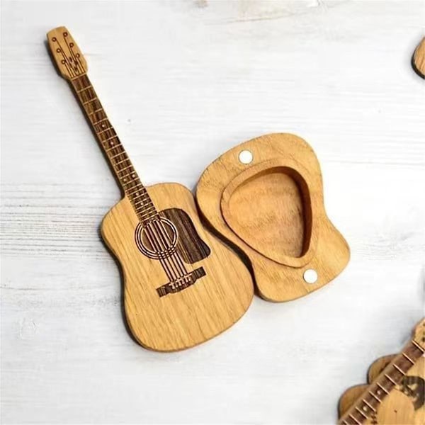 Trä Akustisk Gitarr Plektrumlåda med Stativ Bärbar Handgjord Gitarr Plektrum Förvaringsbehållare Guit