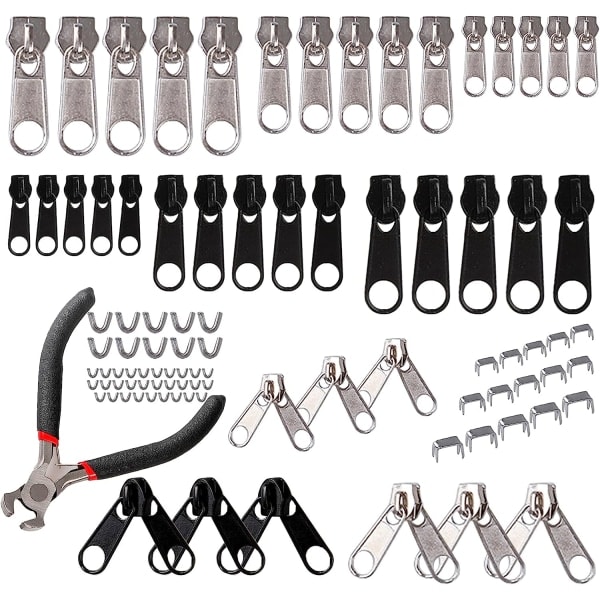 Ersättningssats, 85-delad dragkedjesats, 3 mm, 5 mm, 8 mm metalldragkedja med monteringstång för jackor, tält, bagage