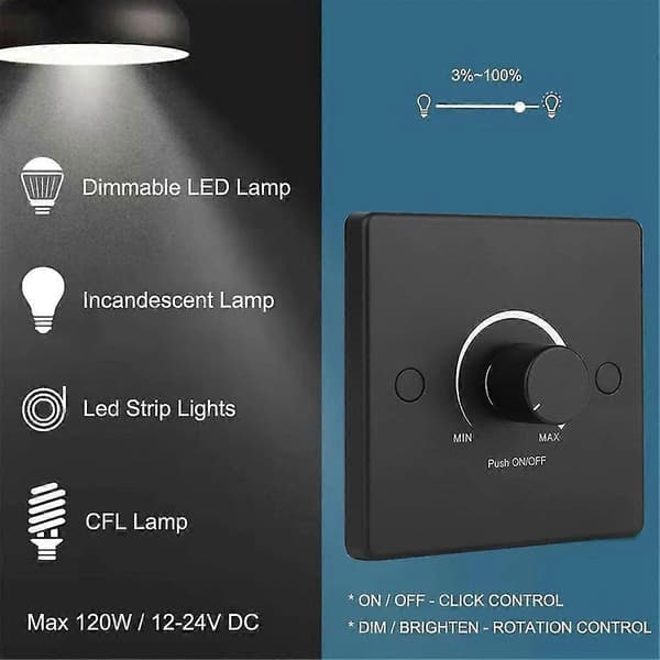 Bobillampe Dimmer Lysbryter Kontrollpanel 12-24V 5A Universal PWM Dimmer Lavspenningsdimmer