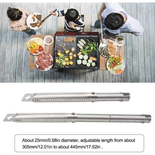 Sæt med 4 brænderrør i rustfrit stål til gasgrill - justerbare fra 12\" til 17,5\"