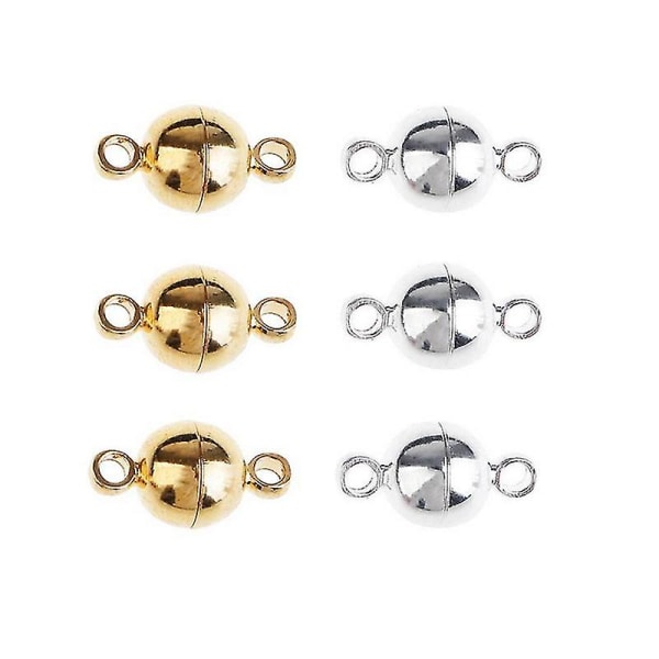 Magnetisk smykkespænde til armbånd halskæde 8 mm neglesandskrubbefinish rund design 3 stk guldfarve/3 stk sølvfarve
