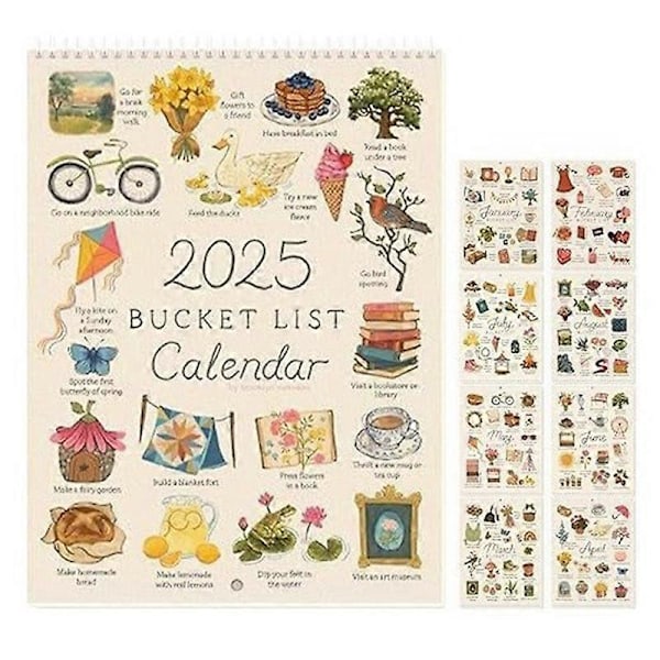 2025 Bucket List Kalender - Personlig To-Do Liste/Notat Månedskalender for Stue Hjemmedekor