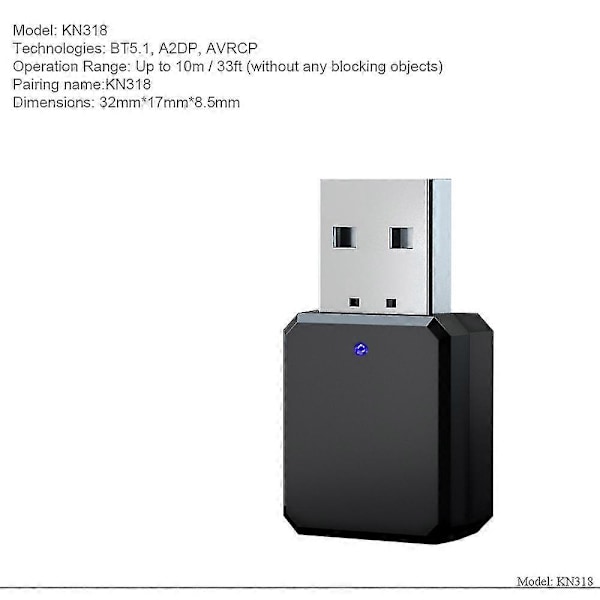 Kn318 Bluetooth 5.1 Lydmottaker Dobbel Utgang Aux Usb Stereo Bil Håndsfritt Anrop For Mobil