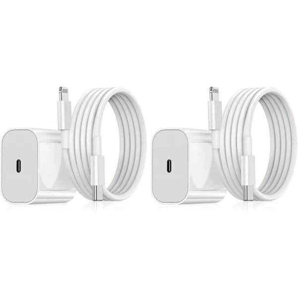 dele kompatible med iPhone oplader - Hurtig oplader - Adapter Hvid + 2m datakabel 20W Hvid
