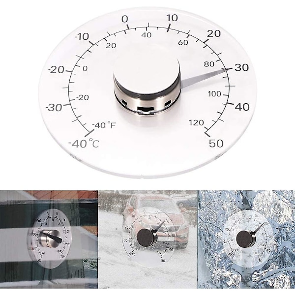 Väggtermometer för fönster, inomhus och utomhus, transparent termometer för hushållet, batterifri självhäftande vattentät klar temperatur, övervakningsmätare