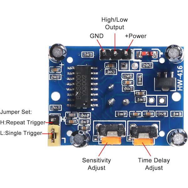 5 stk. HC-SR501 PIR Infrarød Sensor IR Menneskekrop Bevægelsesmodul til Arduino til Raspberry Pi (Blå)