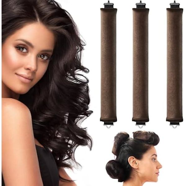 3 st Heatless Hårcurlers, Mjuka Sammets Tjocka Flexi-stavar Med Haken, Värmefri Hårcurlers Curlingstav Att Sova I, Övernattning Värmefria Lockar För Blowout L Brown