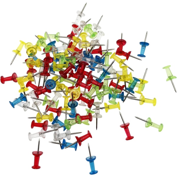 Färgade tryckstift, 100 st plasttummenålar, genomskinliga tryckstift, ritnålar, kartnålar för anslagstavla, anslagstavla