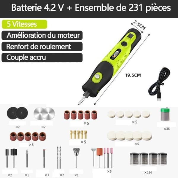 QJRRX 4.2V johdoton monitoimityökalu – 231 lisävarustetta, 5 nopeutta, USB-C