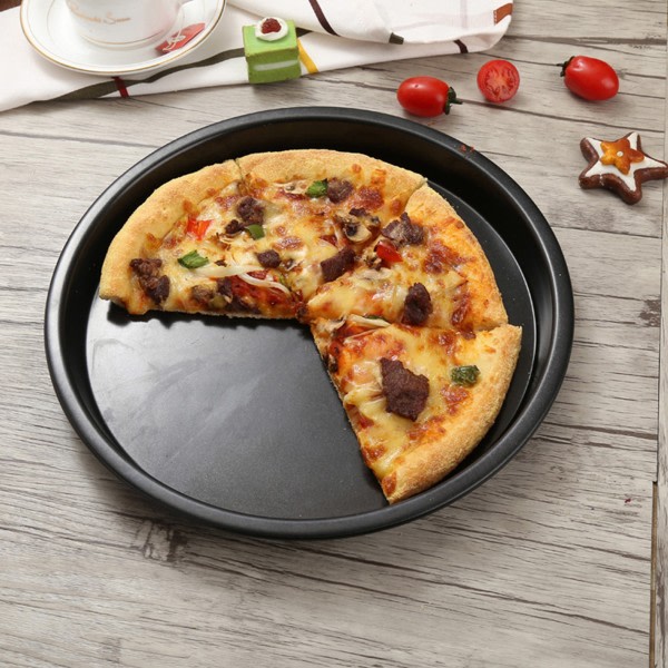 8 i køkken non-stick sort kulstofstål rund pizzapande bageplade pladeform
