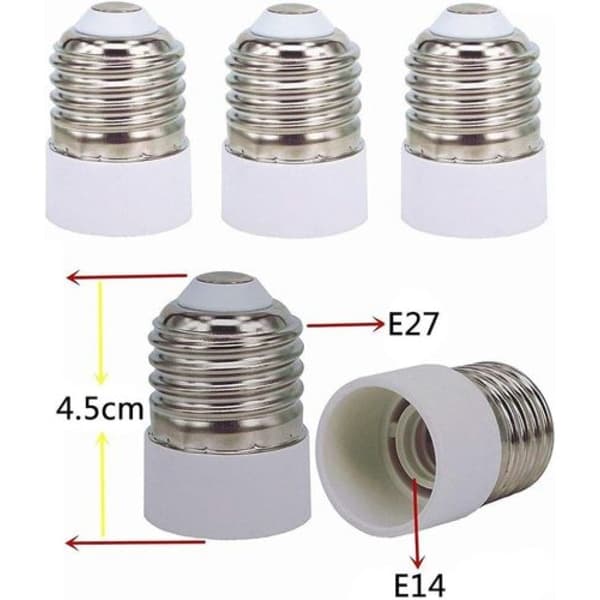 Lampebasekonverter, 6 stk E27 til E14 basekonverter