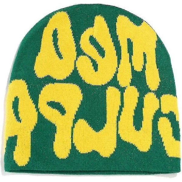 Beanies, bogstaver Print Beanies Mea Y2k Beanies, hat til kvinder mænd, slouchy beanies og strikkede beanies til unisex (sort og hvid) green yellow