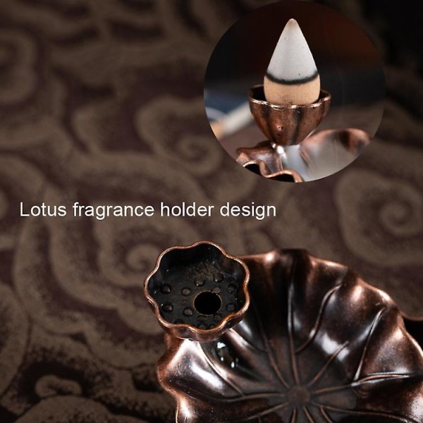 Legering Lotus Leaf Backflow Røkelsesbrenner Antikk innendørs røkelsesbrenner (bronse)