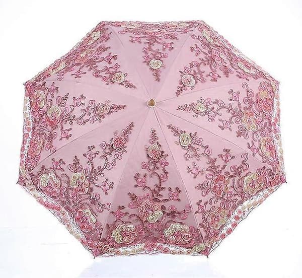 Vikbart UV-parasoll Snö/Regn/Sol Paraply Broderi Bröllopsparaply Pink