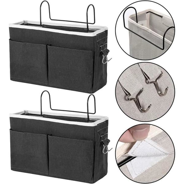 Set med 2 multifunktionella sängorganisatörer - kontor, kök och sovrum - grå och beige