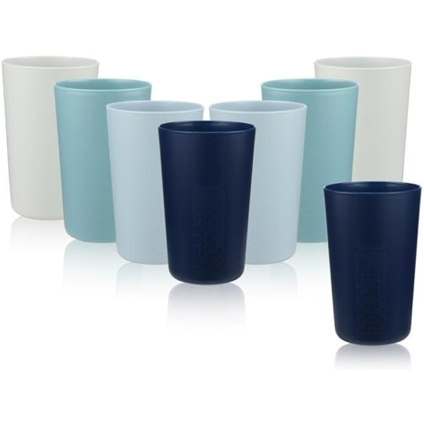 450 ml okrossbara plastglas, 8-pack, lätta, BPA-fria, E-Co-vänliga, återanvändbara plast, diskmaskin- och mikrovågsugnssäkra