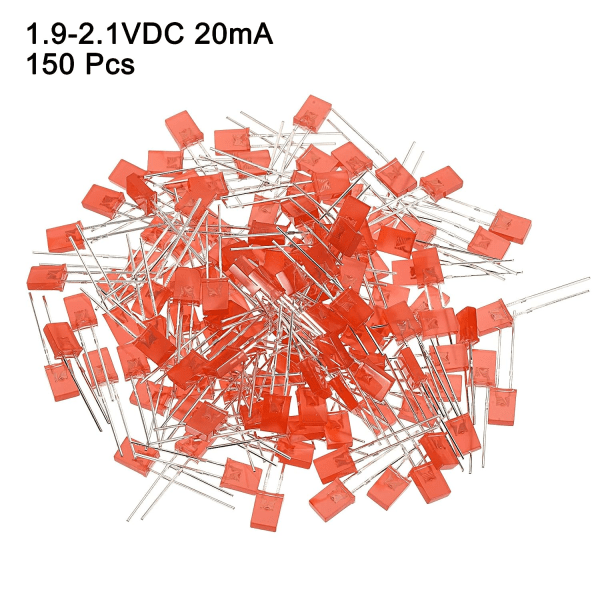 2x5x7mm x LED-valopolttimo, 150 kpl suorakaiteen muotoista kirkasta valoa emittoivaa diodia elektronisten komponenttien ilmaisimeen, punainen