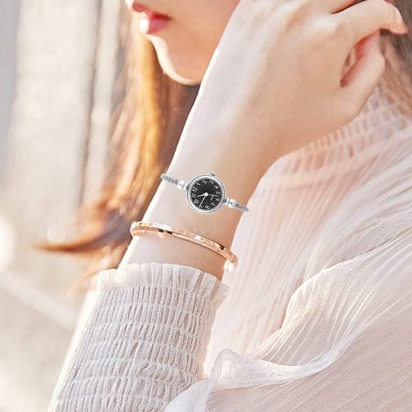 Dame Quartzure, Kvindelig Analog Rund Legeringsrem Åben Armbåndsur 2