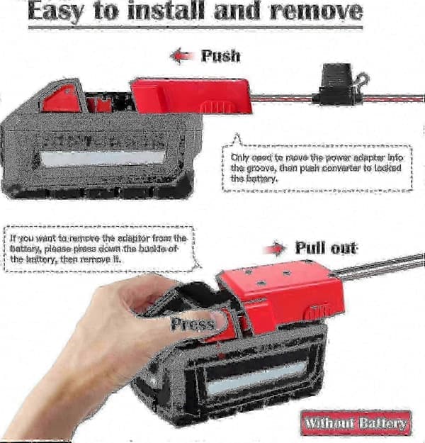 Strömadapter för Milwaukee M18-batteri 18V-omvandlare med säkringar och kabelterminaler 2-pack
