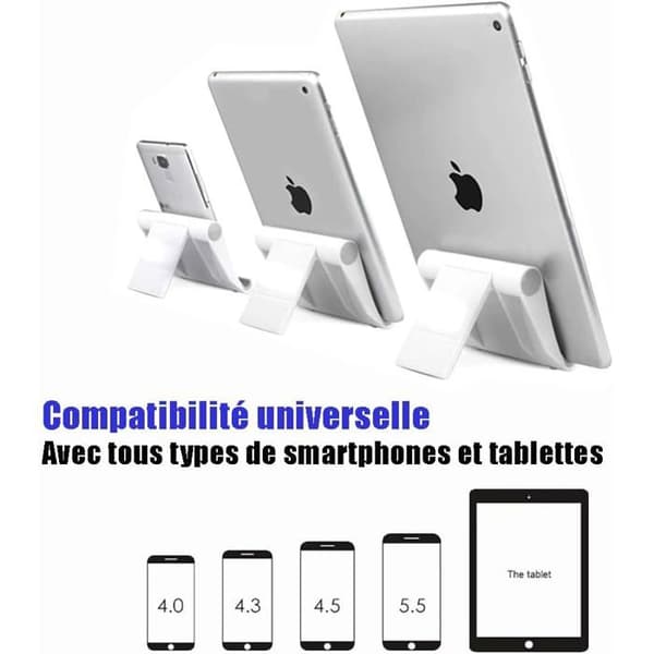 Bærbart hvidt skrivebords telefonstativ, 360° foldbar telefonholder, justerbar smartphoneholder til iPhone og Android-telefoner