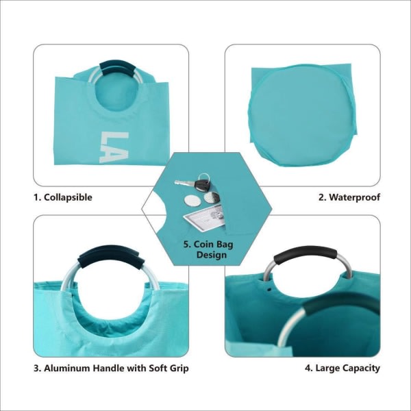 Stor sammenleggbar skittentøyskurvpose (7 farger) for soverommet navy blue