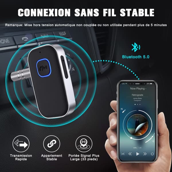 Bluetooth 5.0-mottagare med brusreducering och 16 timmars batteritid