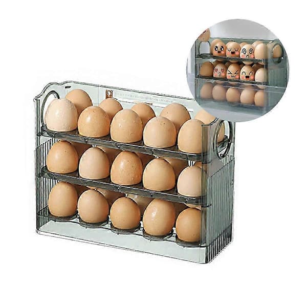 Eggbeholder for kjøleskap, eggoppbevaringsboks, 30 egg/3 lag