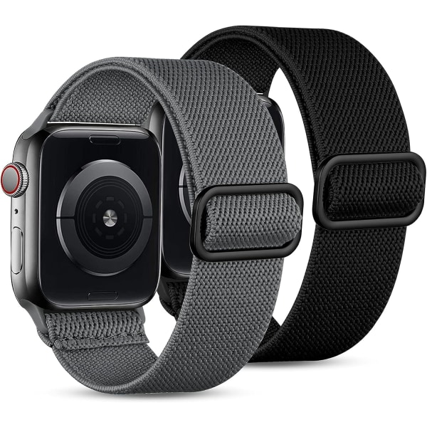 Pack 2 Rem kompatibel med Apple Watch remmar 42/44/45 mm, Nylon Sport Elastic Replacement Solo Loop för iWatch SE Ultra Series 8 7 6 5 , Svart/Grå