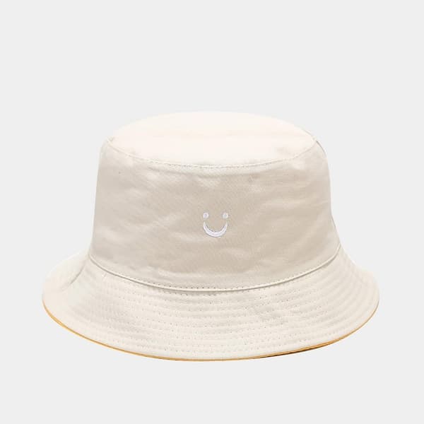 1 stk jenter gutter brodert smilefjes bøttehatt barn vendbar solhatt sammenleggbare strandhatter utendørs capser for 2-8 år 2