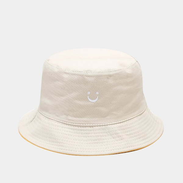 1 stk. Pigers drenge broderede smilende ansigt spand hat børn reversible sol hat foldbar strand hatte udendørs kasketter til 2-8 år 2