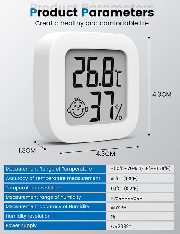 2 stk. Digitalt Termometer Hygrometer LCD Indendørs Udendørs