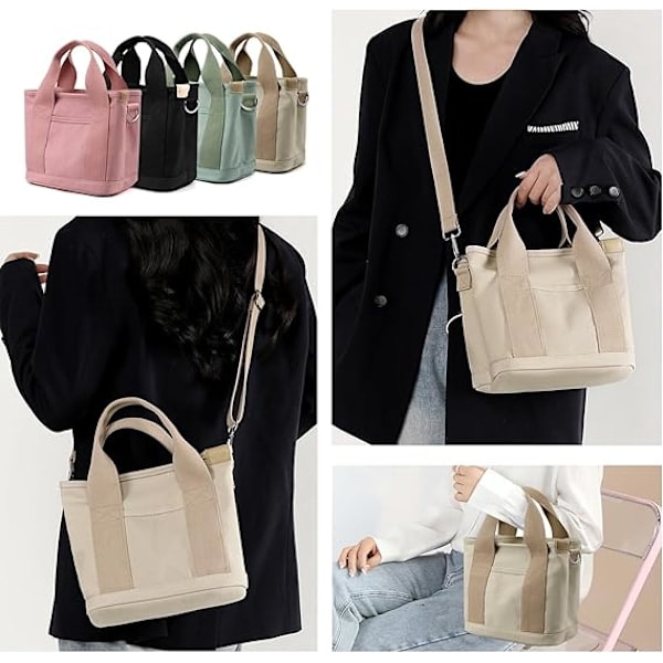 Dam canvas tote väska med flera fickor, snygg axelväska med fack