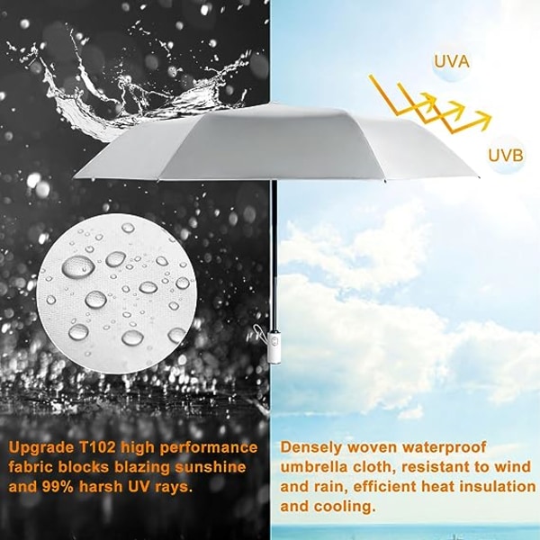 Sun Umbrella Kompakti kokoontaittuva matkasateenvarjo automaattisesti avautuu ja sulkeutuu tuulenpitävälle, sateen- ja UV-suojalle tarkoitetulla aurinkovarjolla mustalla UV-suojapinnoitteella