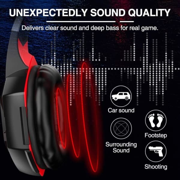 G2000 Gaming Headset, Surround Stereo Gaming Hovedtelefoner med Støjreducerende Mikrofon, til PS5, PS4, Xbox One, Nintendo Switch, PC Mac Computerspil-Rød