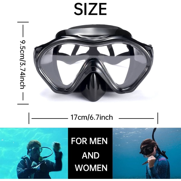 Dykkermaske, Snorkelmaske til voksne, Scuba Diving Halvmaske, Svømmebriller med anti-dug slagfast linse, Vandtæt silikone næsebetræk
