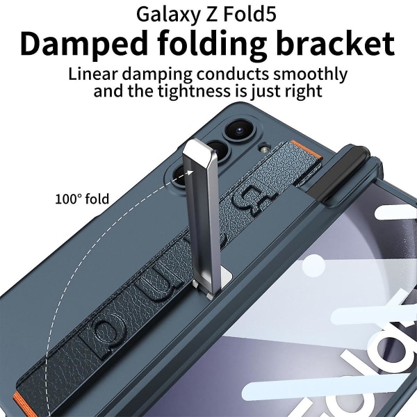 Z Fold 5 Etui, Slank PC Etui Til Samsung Galaxy Z Fold 5 Med Magnetisk Hengselbeskyttelse, Skjermbeskytter Og Håndleddsrem Carbon Black For Galaxy Z Fold 5