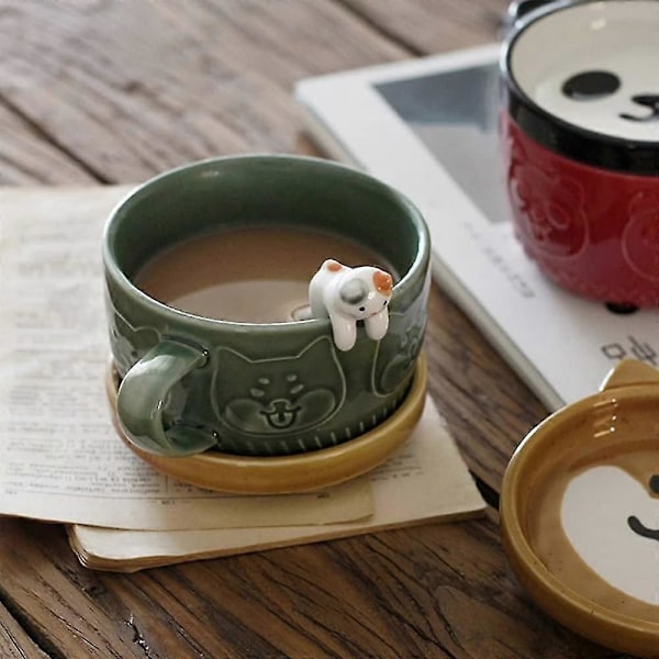 Japansk Søt Krus Keramisk Shiba Inu Panda Kaffekopp Med Lokk Hjem Par Melk Frokostkopp Vann