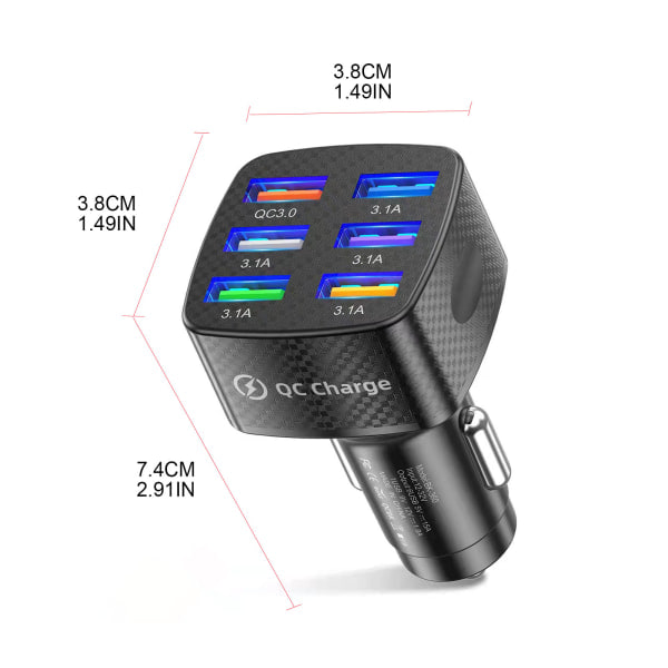 USB-laturi, auton moniporttinen virtalähde, QC3.0-sovitin, 6 USB-porttia, puhelimen GPS-laturi Android/iOS-laitteille, musta