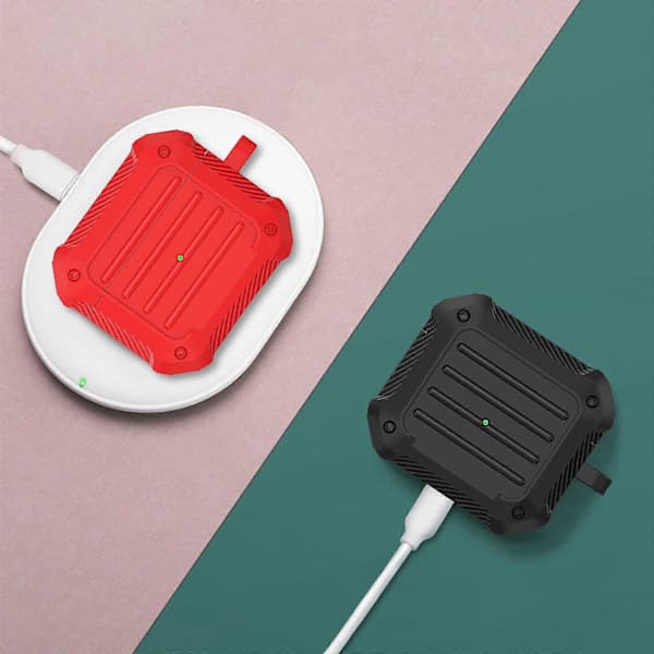 PC+Silikon Bluetooth-kompatibelt laddningsfodral för hörlurar med karbinhake för Appl[D]