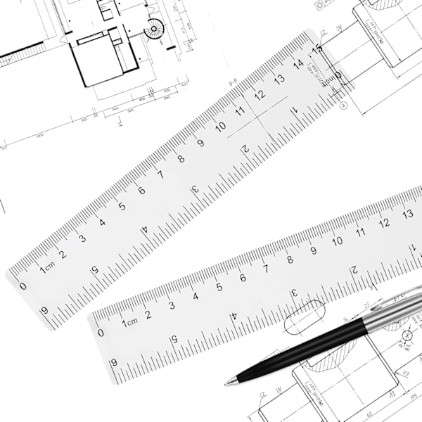 Klar Plastlinjal 6 Tum Rak Linjal Obrytbar Tum och Centimeter Linjal för Skola Klassrum Hem Kontor (2 st)