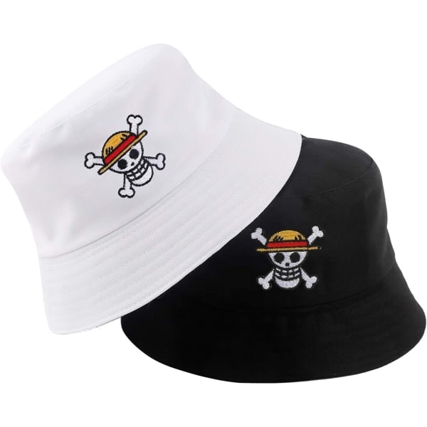 One Piece Bucket Hat Sommer Anime Caps Reise Strand Solhatt (Svart)