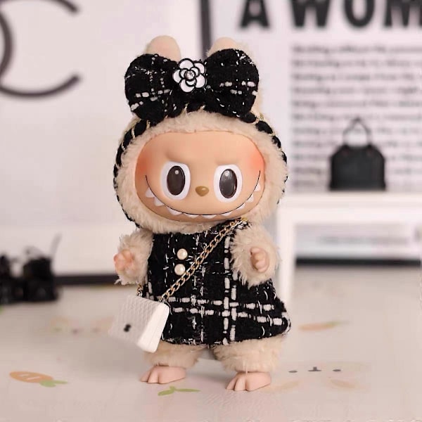 Hot Original 17cm Labubu Dukkeklær Hjerterytme Makron Baby Hengesmykke Klær Emalsje Ansikt Klær Tegneserie Utskiftning Dekor Gaver A Only clothes 17CM No Doll