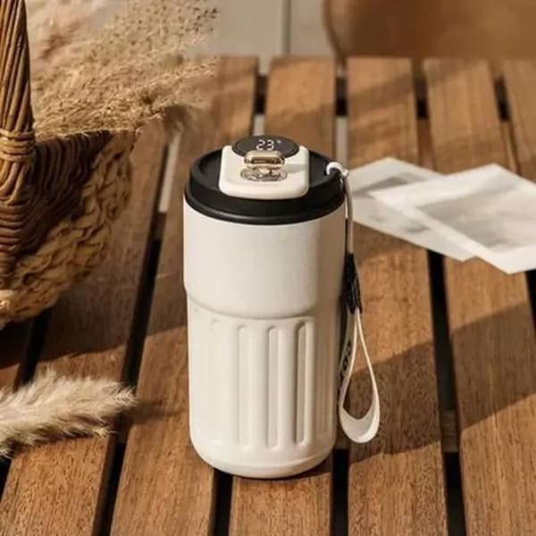 Elegant isoleret krus 450ml - sort - rustfrit stål - med smart temperaturdisplay - til kaffekrus